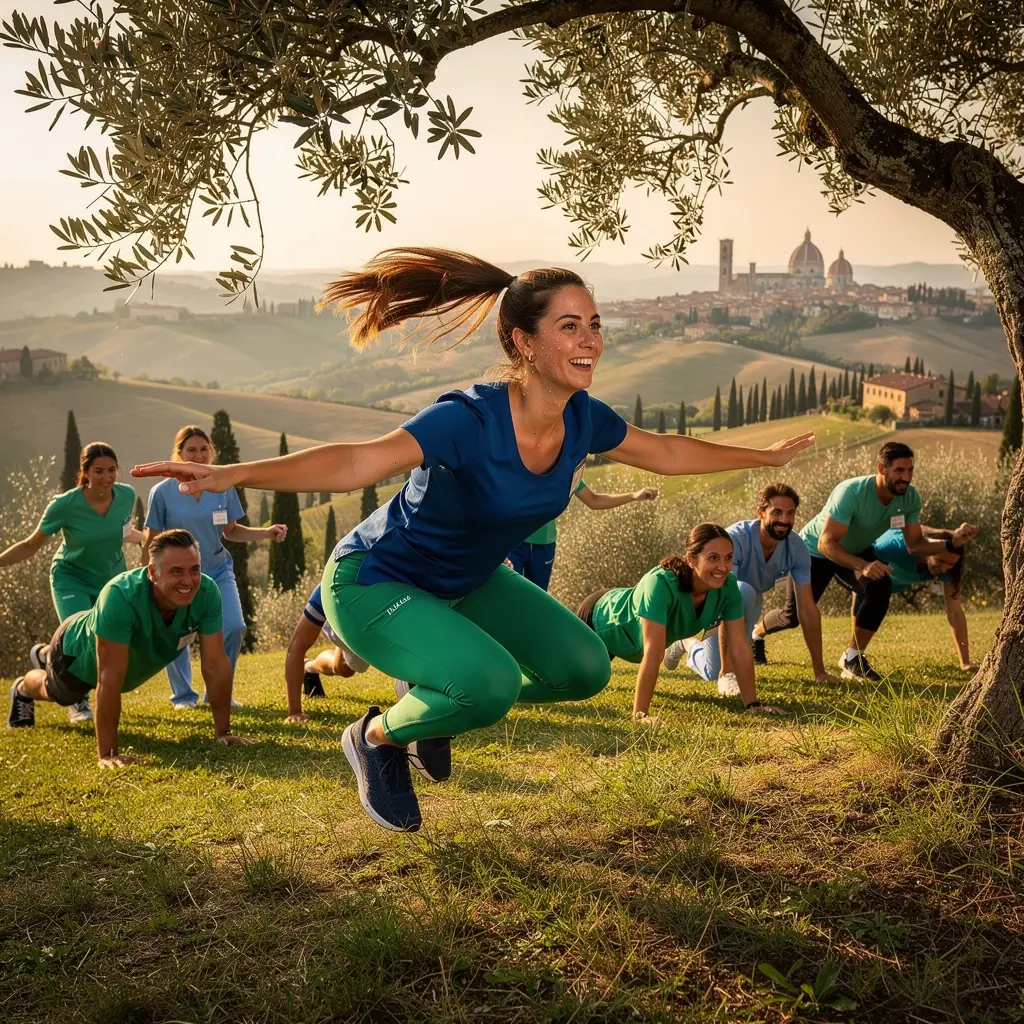 Donne che eseguono esercizi di tonificazione su una panchina nel parco.